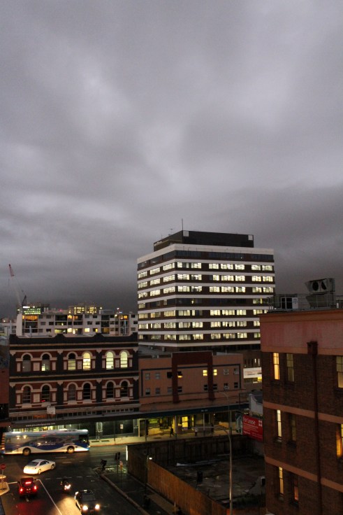 View from our apartment, at dusk with a storm on the way. I'm so impressed with how the 7D performs in low-light conditions. IMG_0123