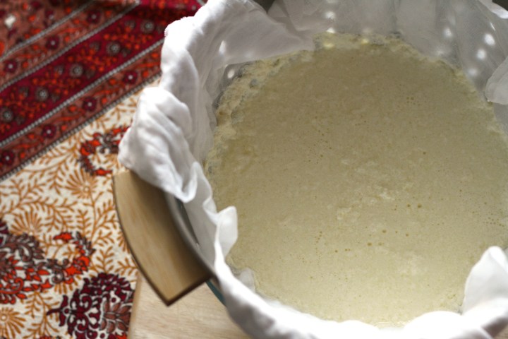 Homemade ricotta - Step 2: strain the curds from the whey