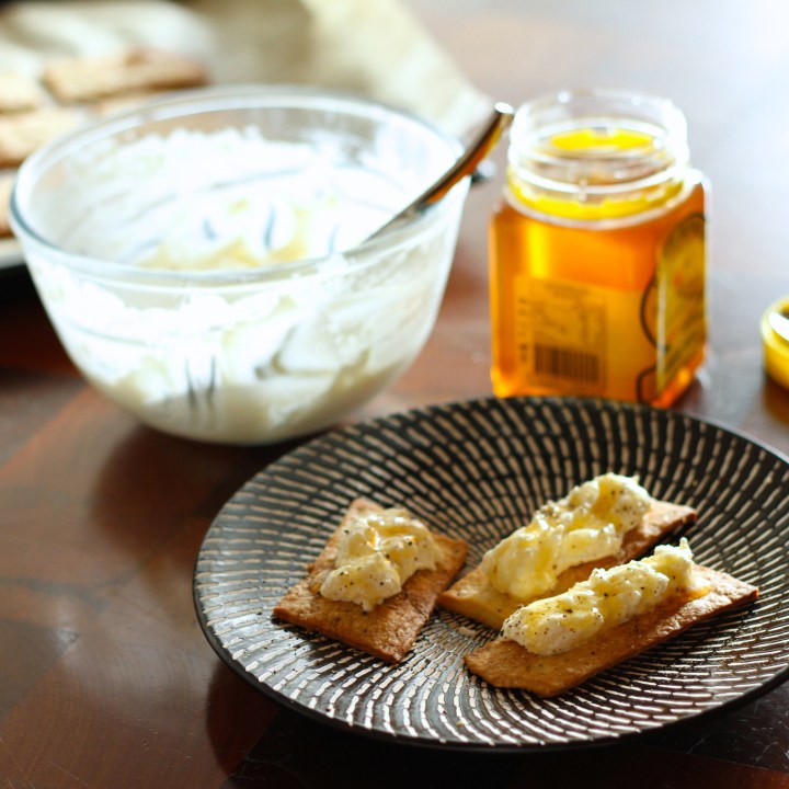 Homemade olive oil crackers with homemade ricotta cheese