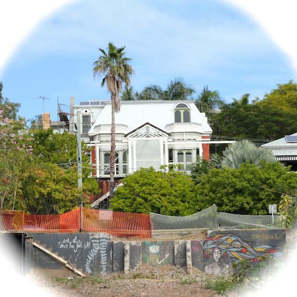 House and graffiti in Teneriffe, Brisbane