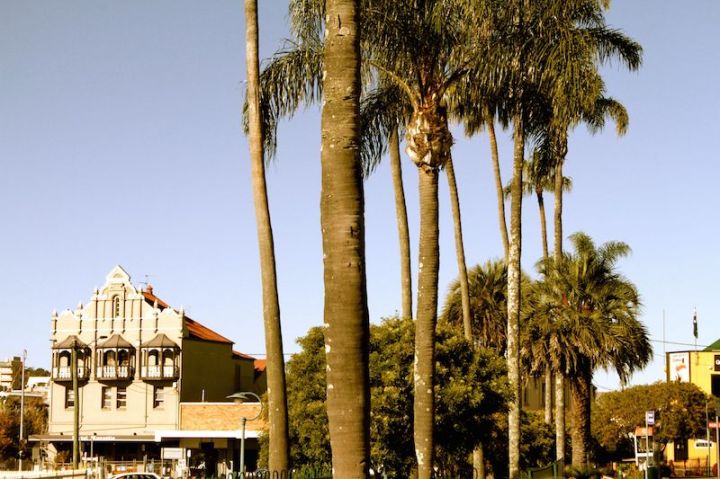 Palm trees and an art deco style buidling, Toowoomba, Queensland