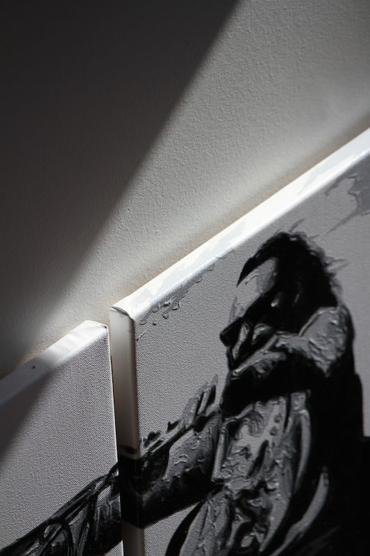 Close up of sunlight falling across a painting, a scene from the cult classic movie, Easy Rider