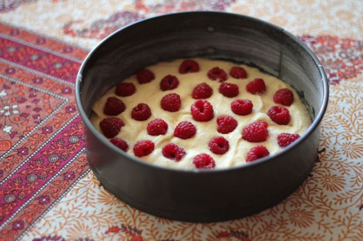 Raspberry Buttermilk Cake, ready to be baked