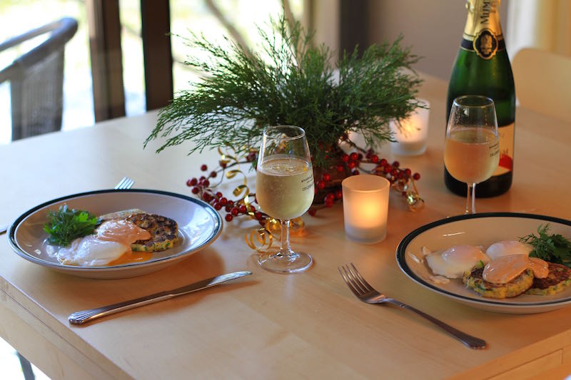 Christmas breakfast 2014 - Sweetcorn fritters and poached eggs