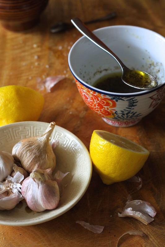 Lemon, garlic and olive oil dressing