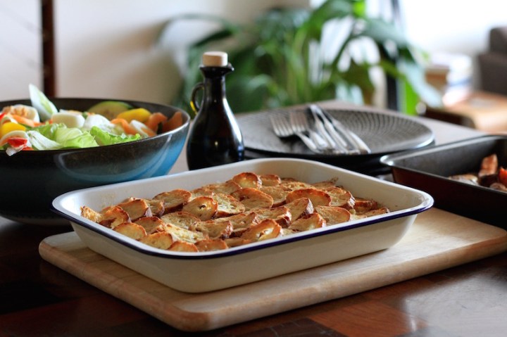 Fresh fish pie with crispy bread topping
