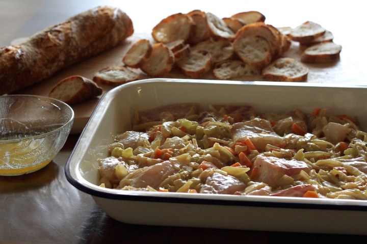 Making fresh fish and lemon pie