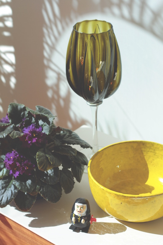 Danish yellow bowl and olive green goblet