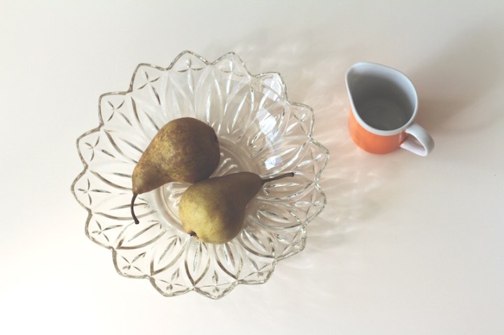 Glass bowl and orange milk jug