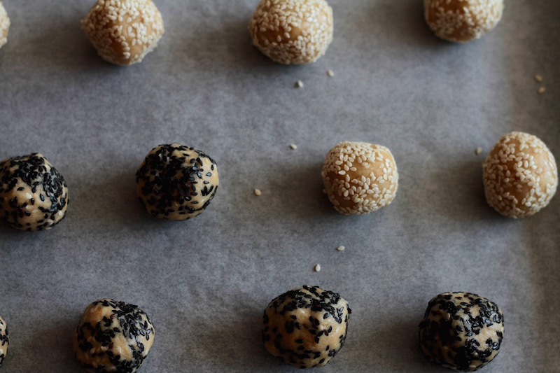 Tahini Cookies - rolled in sesame seeds then baked until crisp