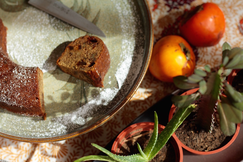 Persimmon Cake with Whiskey and Walnuts