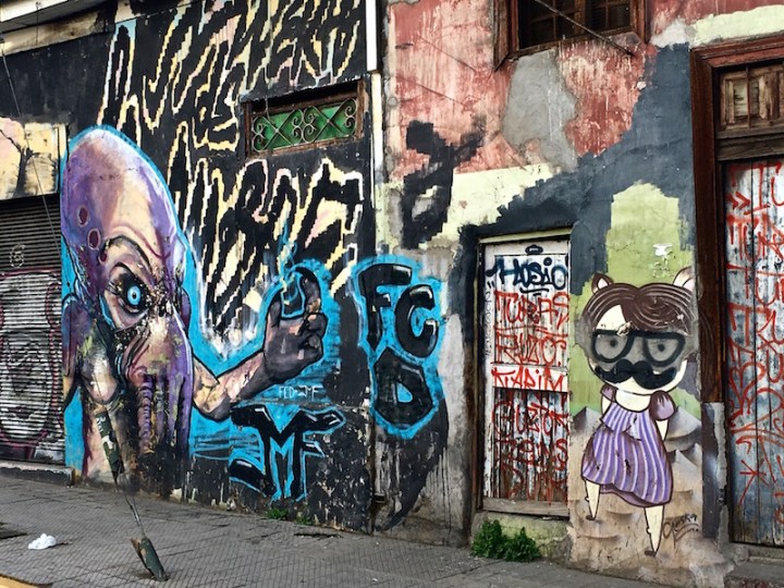 Aliens Attack - street art in Bellavista, Santiago Chile