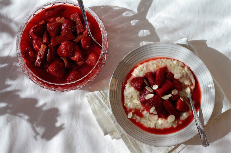 Spring food - Roasted Rhubarb & Strawberry Compote with oat porridge