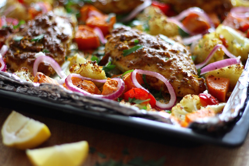 Quick and easy Baked Chicken Tikka with Spiced Sweet Potato and Cauliflower