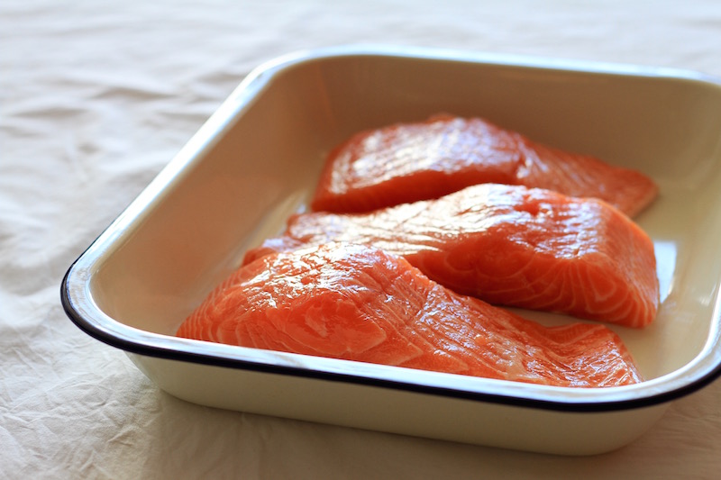 Kedgeree with poached salmon, coriander, lime and turmeric