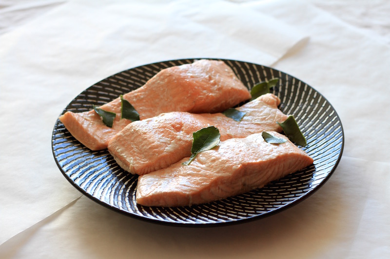 Freshly poached salmon for South-East Asian Kedgeree