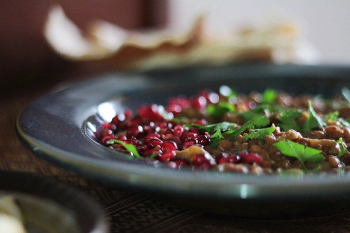 Palestinian Lentil and Aubergine Stew with Pomegranate