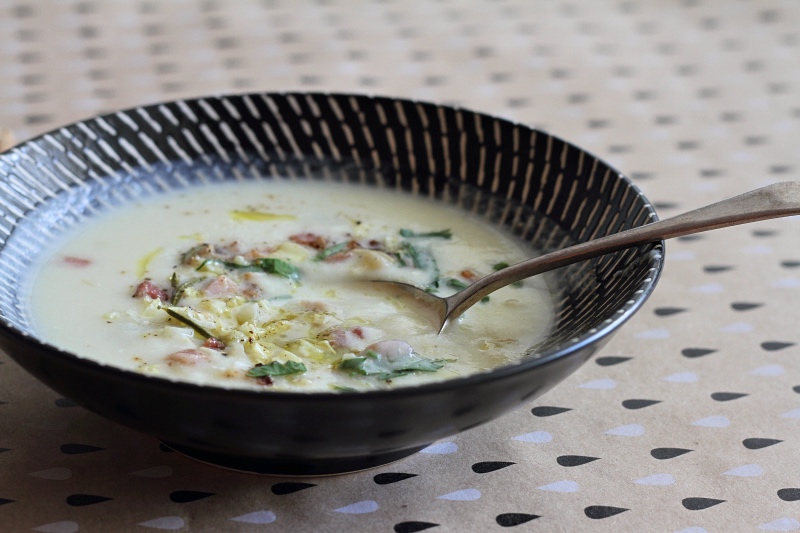 Cauliflower and Parsnip Soup with Bacon Sprinkle
