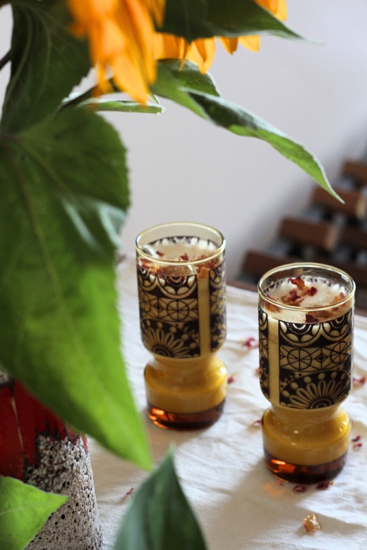 Horchata is a naturally vegan Mexican beverage made with soaked almonds, rice and cinnamon. This recipe includes a touch of rosewater and honey to sweeten and it is deliciously cooling served over ice