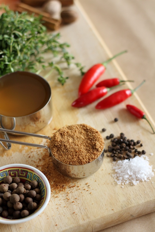 Coconut sugar, chilli, thyme, allspice, salt and pepper
